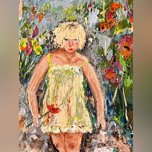 Original acrylic painting of girls and poppies 8x10 - Picture 4 of 8